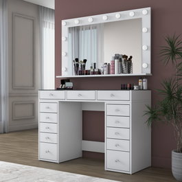 Hanah Home Mesa de Maquillaje Blanca con Espejo de 13 Focos